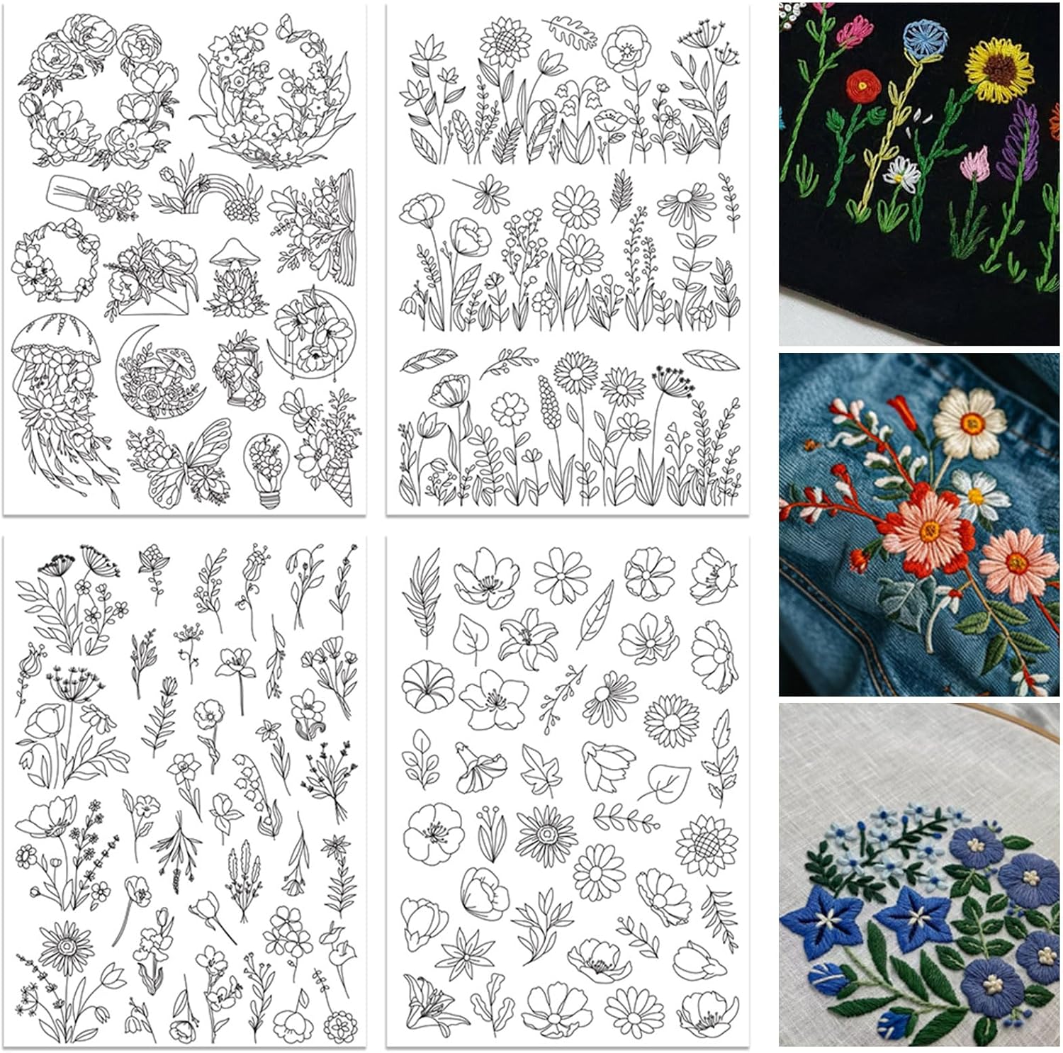 Embroidery Meaning - 4-vellen wateroplosbare borduurpatronen Stabilisatoren Voorgedrukt bloemenstok-