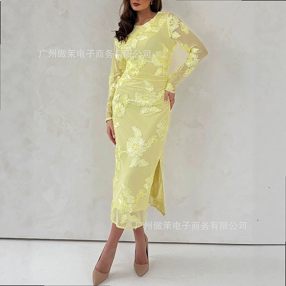 Helder Gele 3D Bloemenborduurw - Embroidery Yellow Dress recensie en prijs